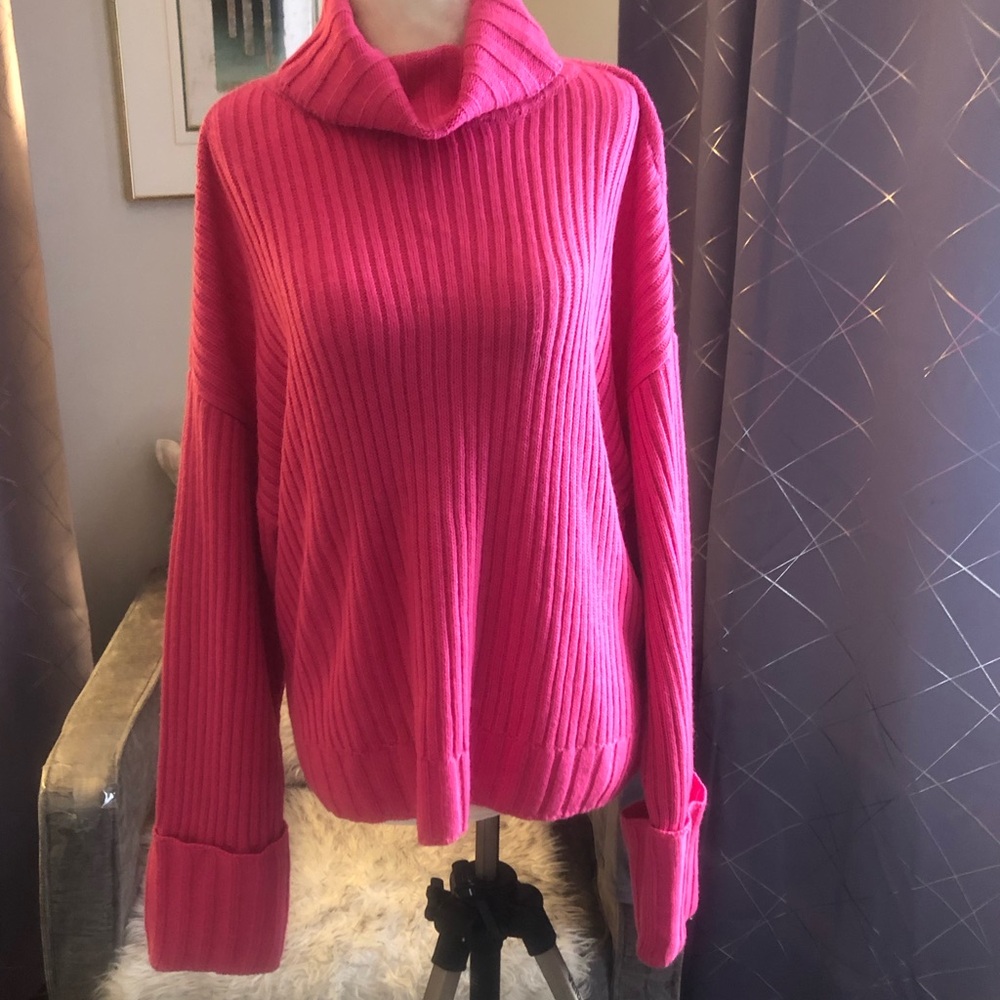 Nine West Hot Pink Chunky Knit Sweater NWT Size L